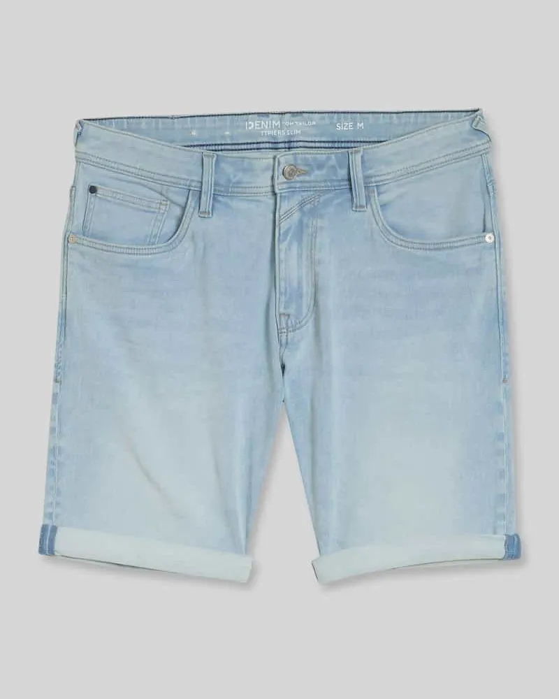 Tom Tailor Slim Fit Jeansshorts aus Baumwoll-Mix Modell 'TTPIERS SLIM Hellblau