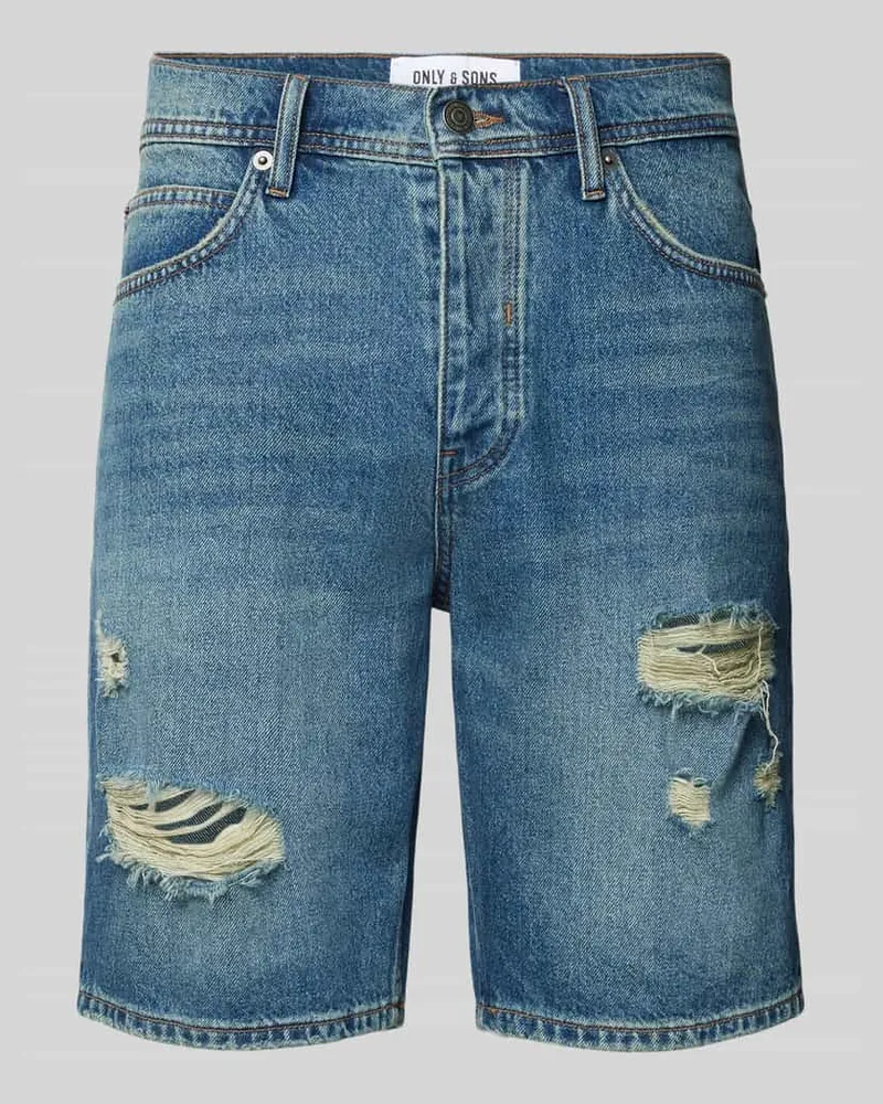 Only & Sons Regular Fit Jeansshorts im Destroyed-Look Modell 'EDGE Dunkelblau