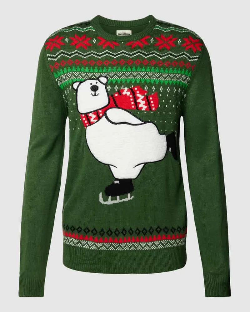 MONTEGO Weihnachtspullover mit Motiv und Rundhalsausschnitt 