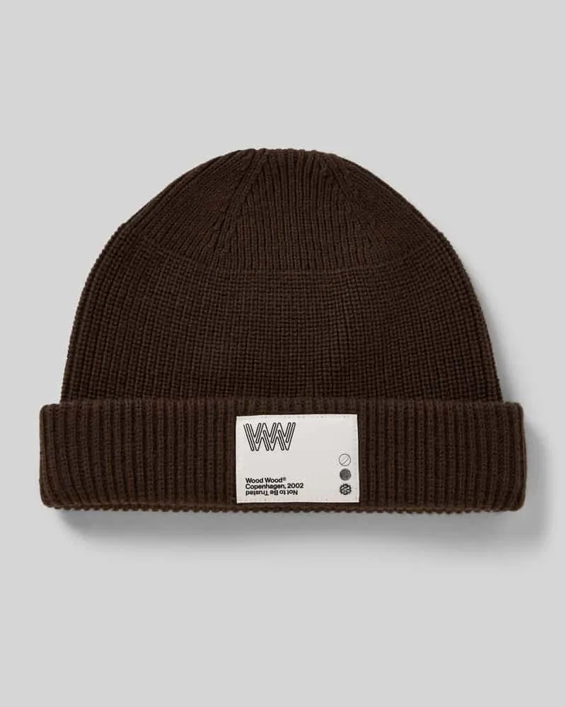 Wood Wood Regular Fit Mütze aus Woll-Mix mit Logo-Patch Modell 'Milo Schoko