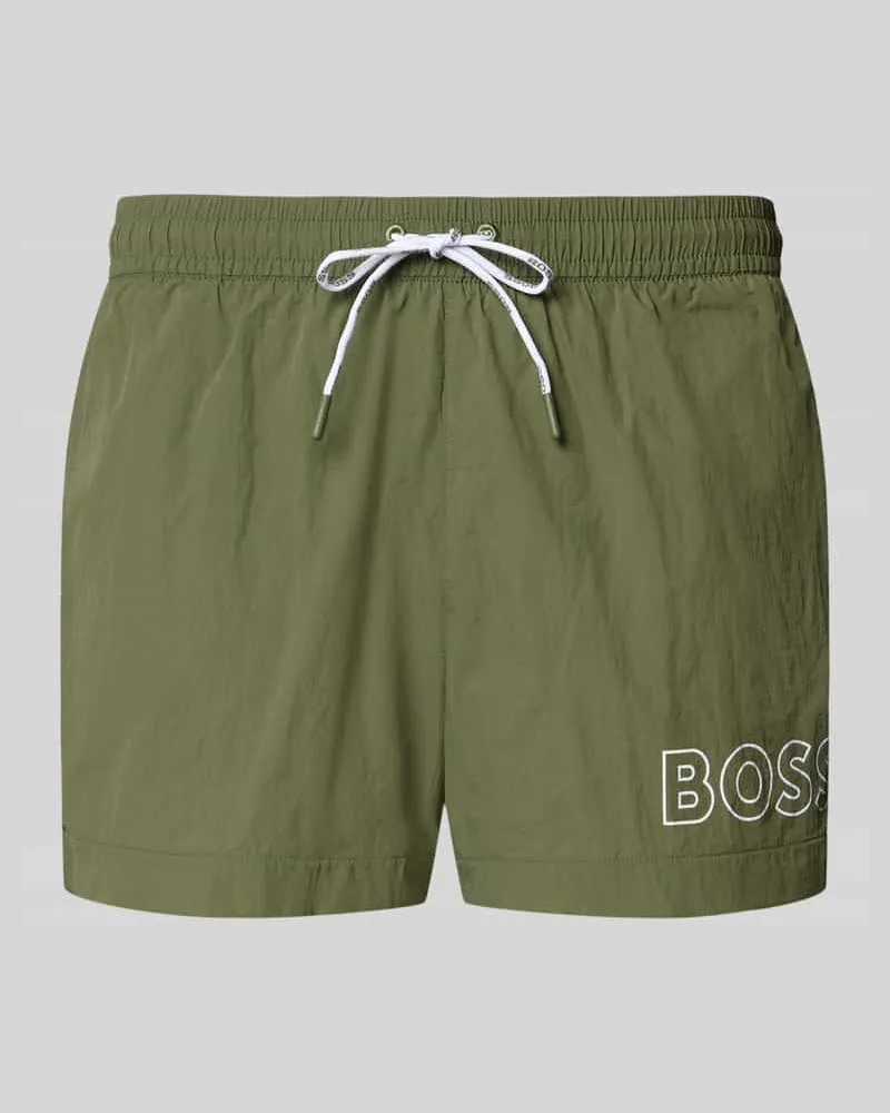 HUGO BOSS Regular Fit Badeshorts mit Label Print Modell 'MOONEYE Khaki