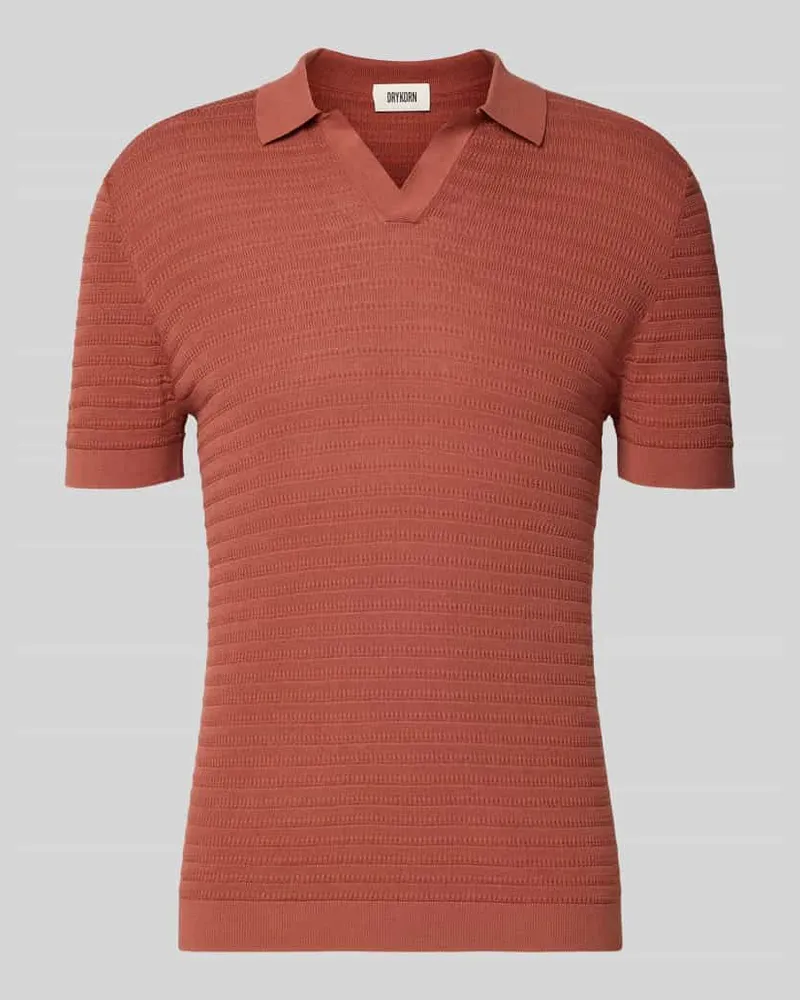 Drykorn Slim Fit Strick-Poloshirt in Two-Tone-Machart Modell 'Triton Rostrot