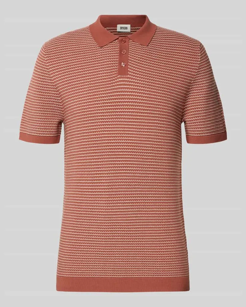 Drykorn Slim Fit Strick-Poloshirt in Two-Tone-Machart Modell 'Triton Rostrot