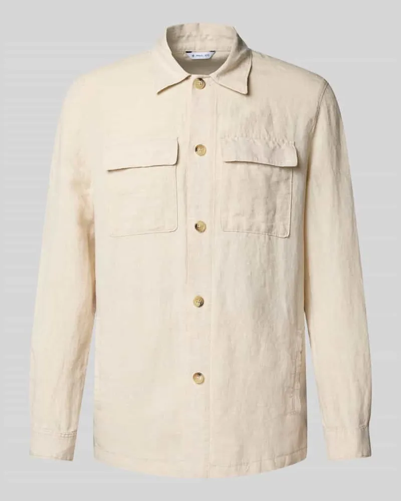 Manuel Ritz Regular Fit Leinenhemdjacke mit Brustpattentaschen Offwhite