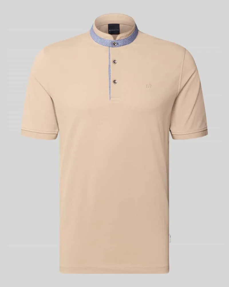 Bugatti Slim Fit Poloshirt mit Stehkragen Beige