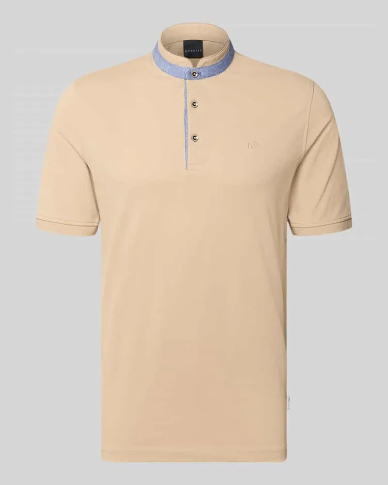Bugatti Slim Fit Poloshirt mit Stehkragen Beige