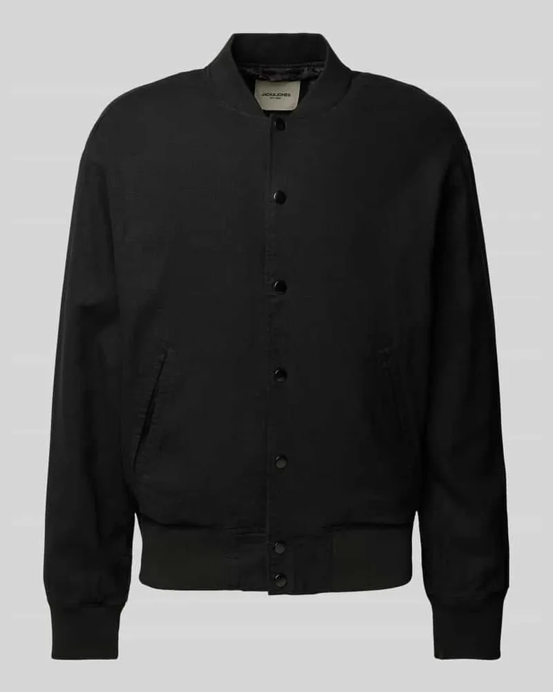 Jack & Jones Leinenbomberjacke mit Paspeltaschen Modell 'ARIO Black