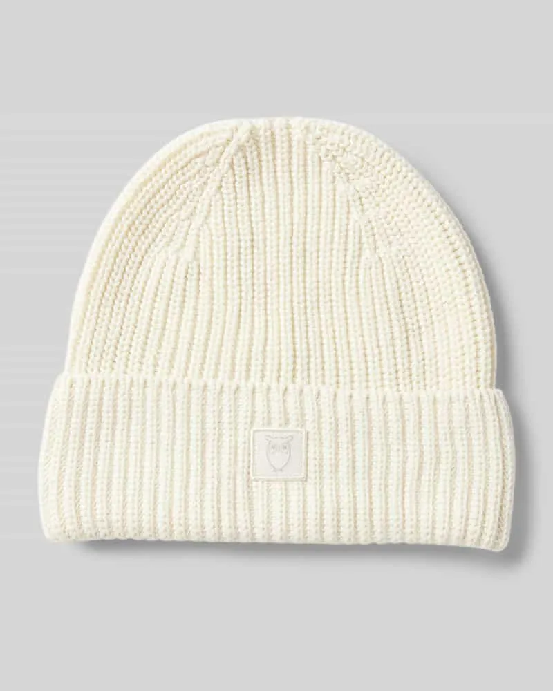 Knowledge Cotton Apparel Beanie mit Umschlag und Label-Patch 