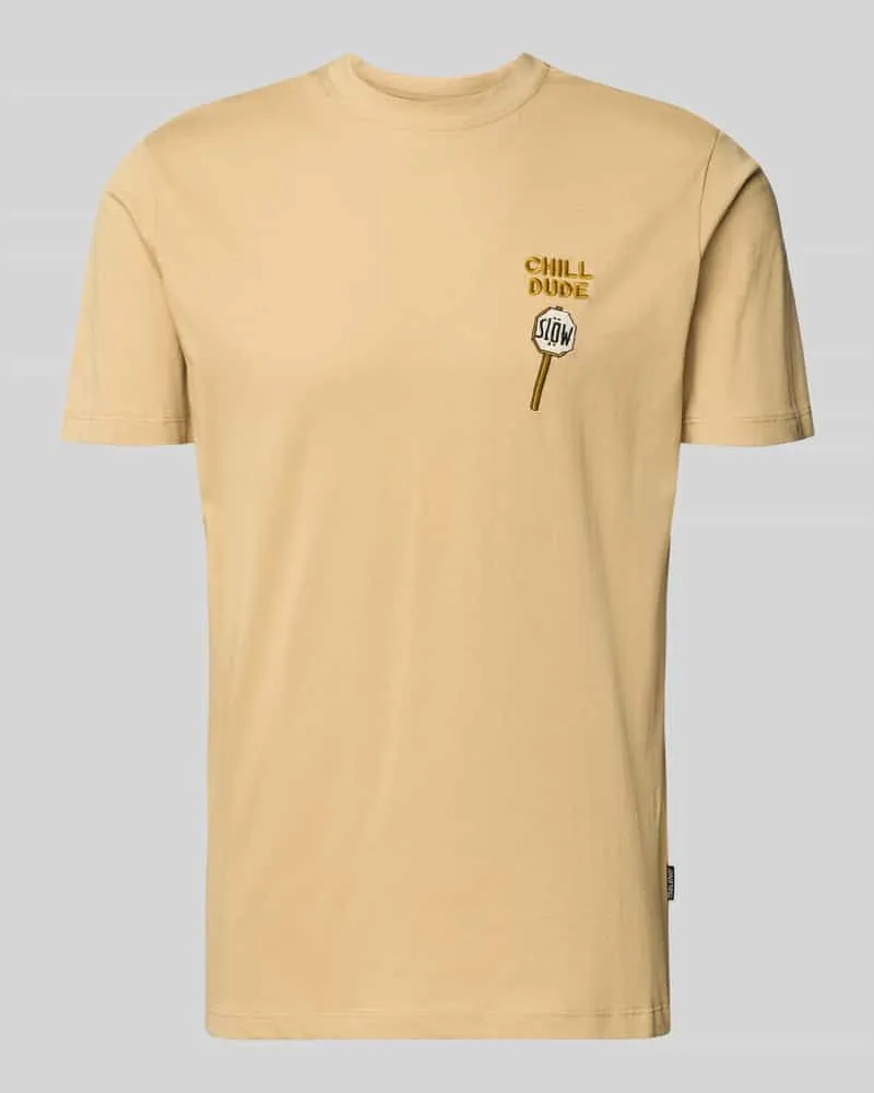 Blend Regular Fit T-Shirt mit Statement-Stitching Modell 'Kameron Beige