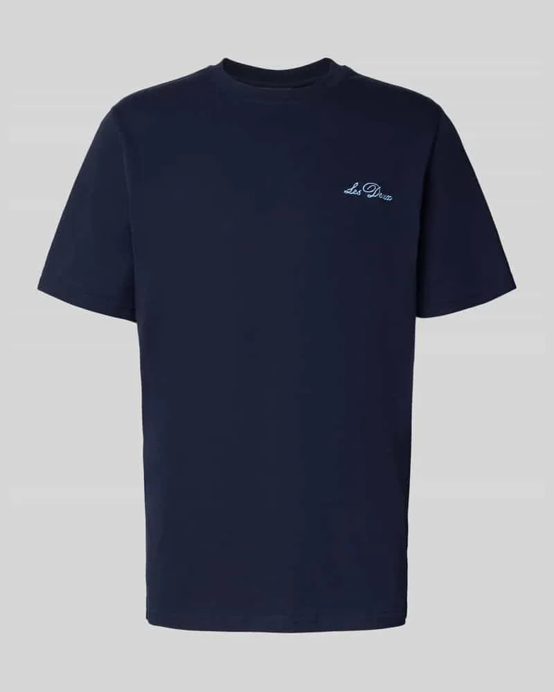 LES DEUX T-Shirt mit floralen Stitchings Modell 'Wild Flower Marine