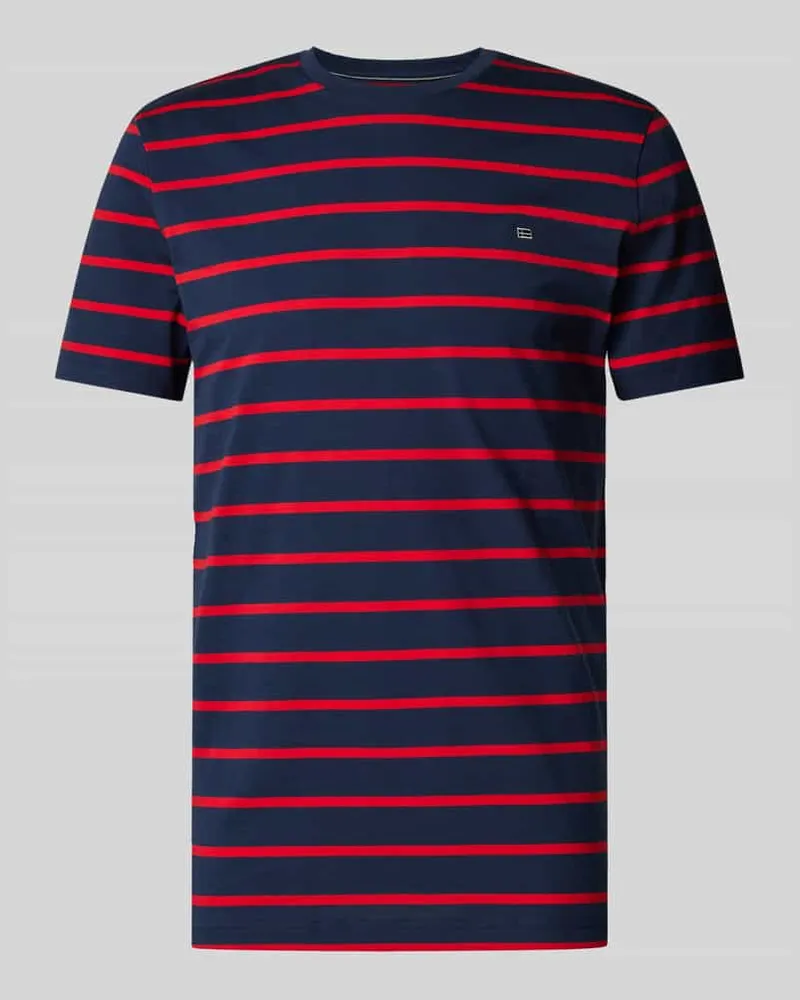 Christian Berg T-Shirt mit geripptem Rundhalsausschnitt Dunkelblau