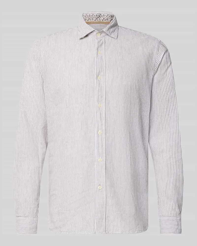 FIL NOIR Regular Fit Business-Hemd aus Leinen-Baumwoll-Mix Modell 'ROMA Khaki