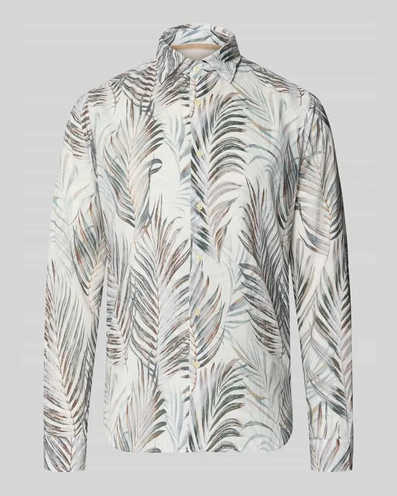 FIL NOIR Regular Fit Business-Hemd aus Leinen-Baumwoll-Mix Modell 'ROMA Khaki