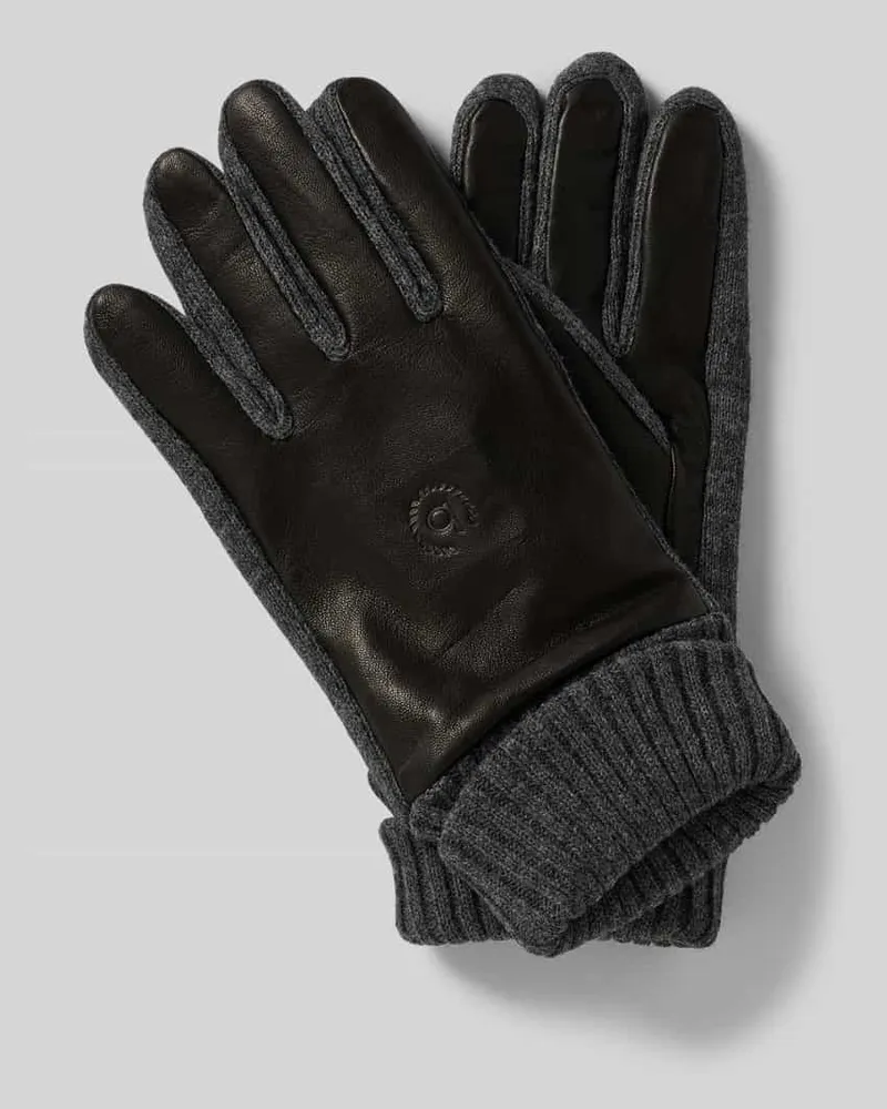 Bugatti Handschuhe aus Leder-Textil-Mix mit Label-Detail Black