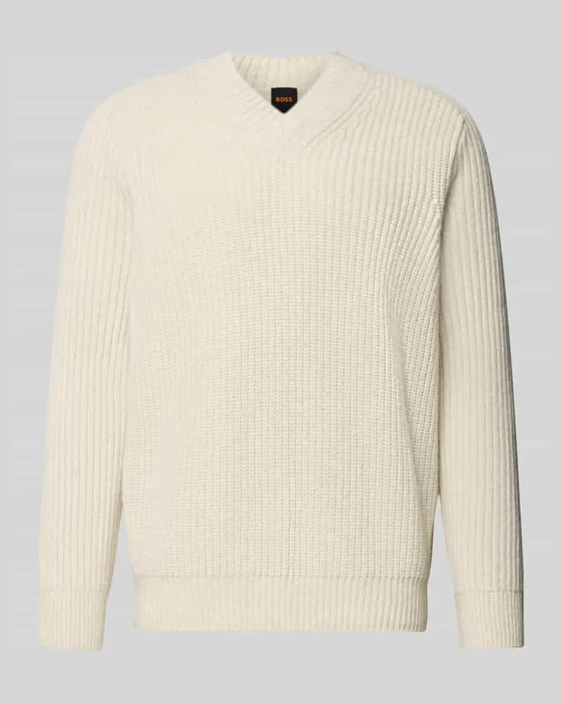 HUGO BOSS Shaped Fit Strickpullover aus Schurwoll-Mix Modell 'KARINET Sand