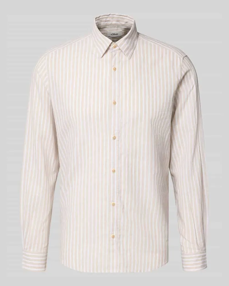 S.Oliver Regular Fit Freizeithemd aus Leinen-Baumwoll-Mix Beige