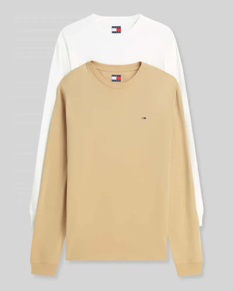 Tommy Hilfiger Regular Fit Langarmshirts aus reiner Baumwolle im 2er-Pack Beige