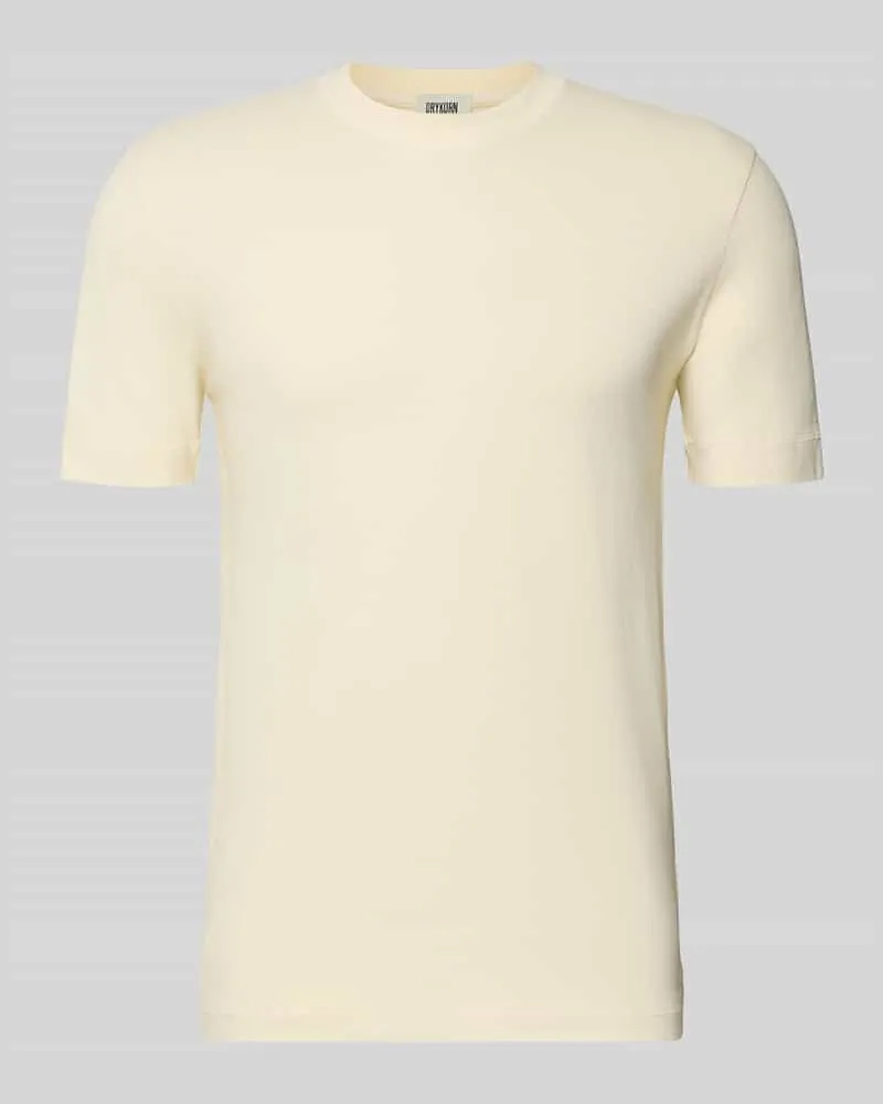 Drykorn T-Shirt mit geripptem Rundhalsausschnitt Offwhite