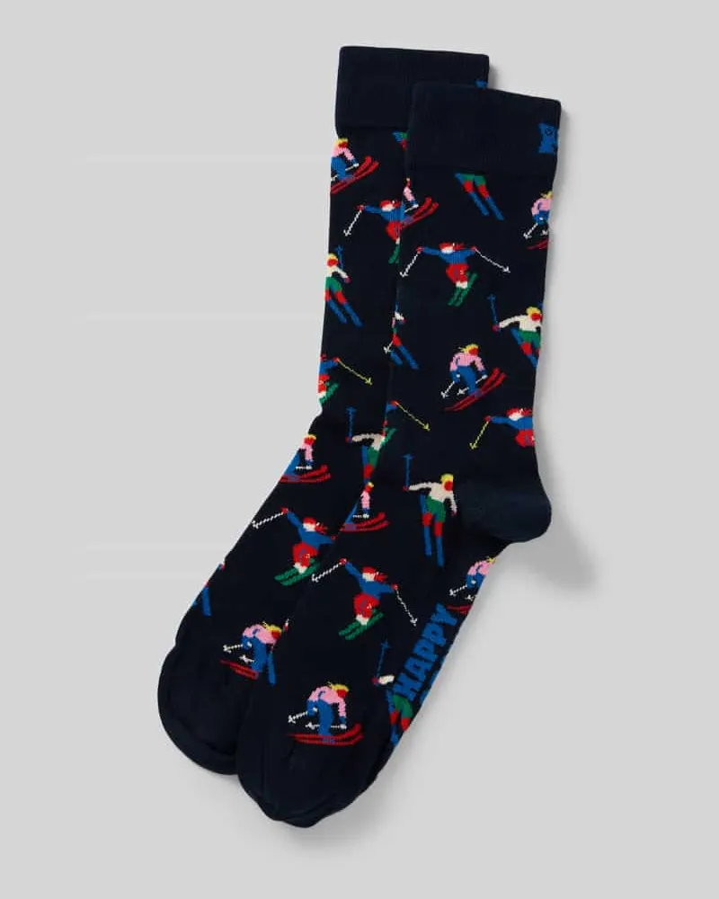 Happy Socks Regular Fit Socken mit Logo-Stitching Modell 'Skiing Marine