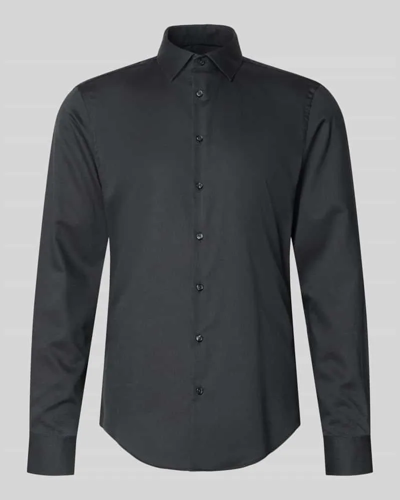 JAKE*S Slim Fit Business Hemd aus Baumwolle mit Kentkragen Mittelgrau