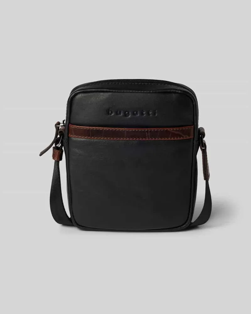 Bugatti Umhängetasche aus Leder mit Label-Detail Black