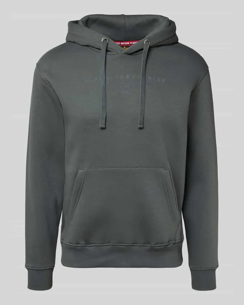 Alpha Industries Hoodie mit Label-Print und Känguru-Tasche Dunkelgrau