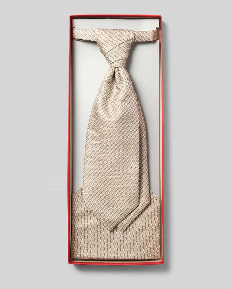 Wilvorst Krawatten-Set mit geometrischem Allover-Stitching Beige