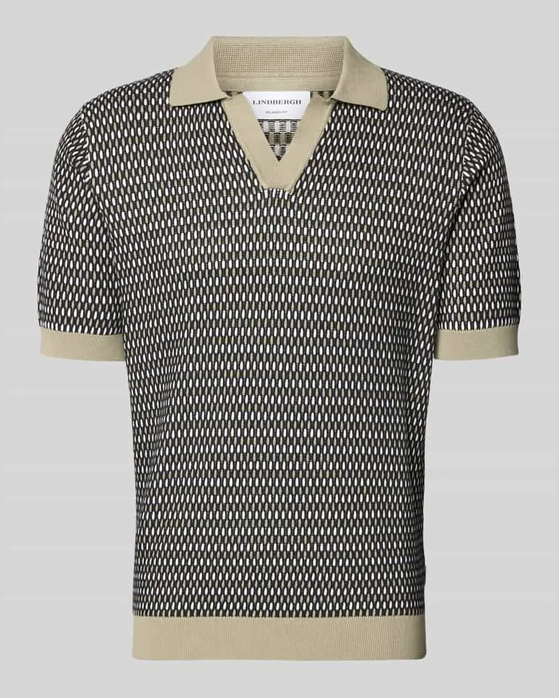 Lindbergh Relaxed Fit Strick-Poloshirt mit V-Ausschnitt Oliv