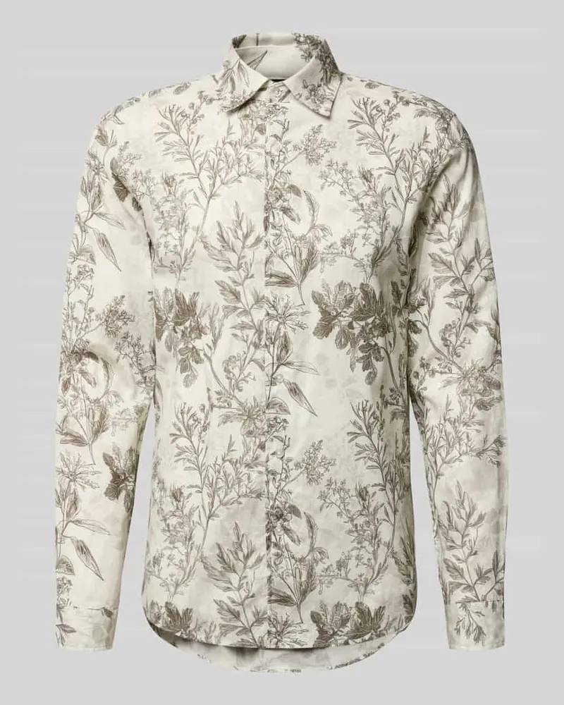 McNeal Regular Fit Freizeithemd aus Leinen-Baumwoll-Mix mit Kentkragen Beige