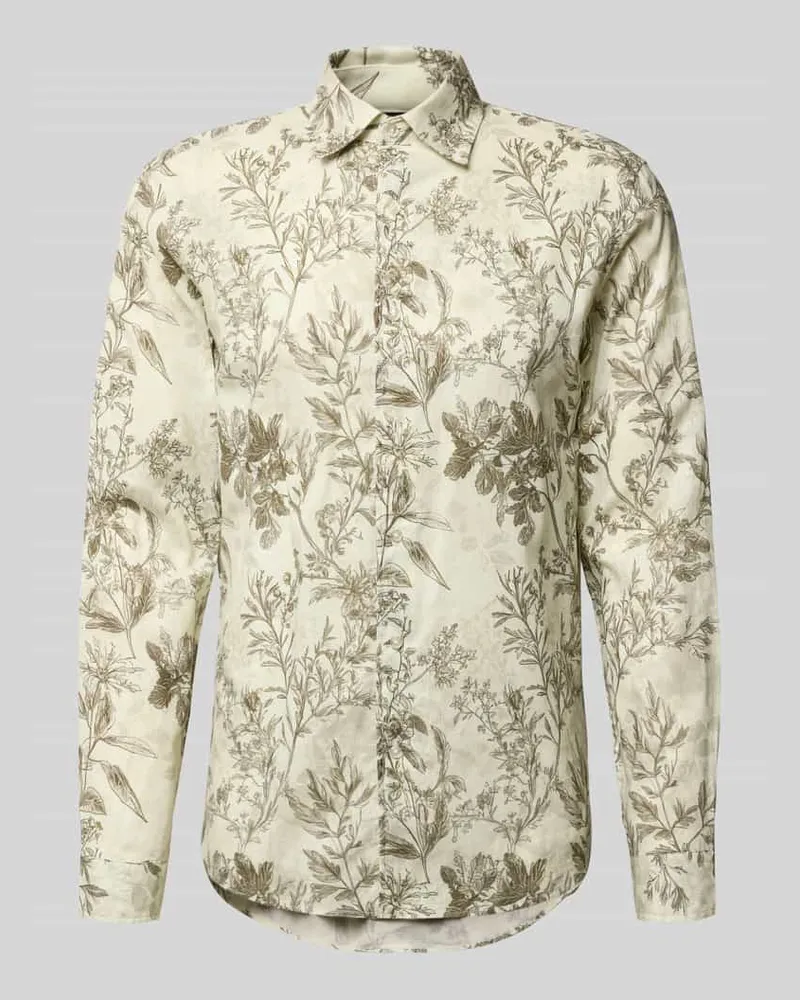 McNeal Regular Fit Freizeithemd aus Leinen-Baumwoll-Mix mit Kentkragen Beige