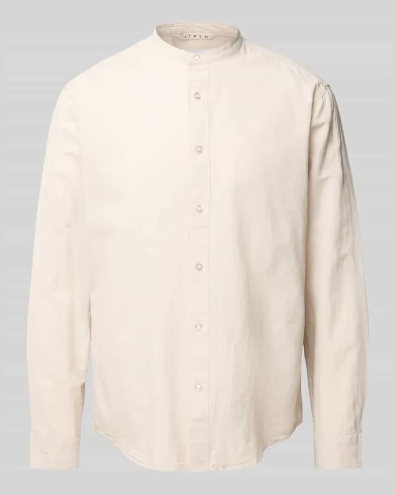 Selected Homme Regular Fit Freizeithemd aus Baumwoll-Leinen-Mix Modell 'REGNEW Offwhite