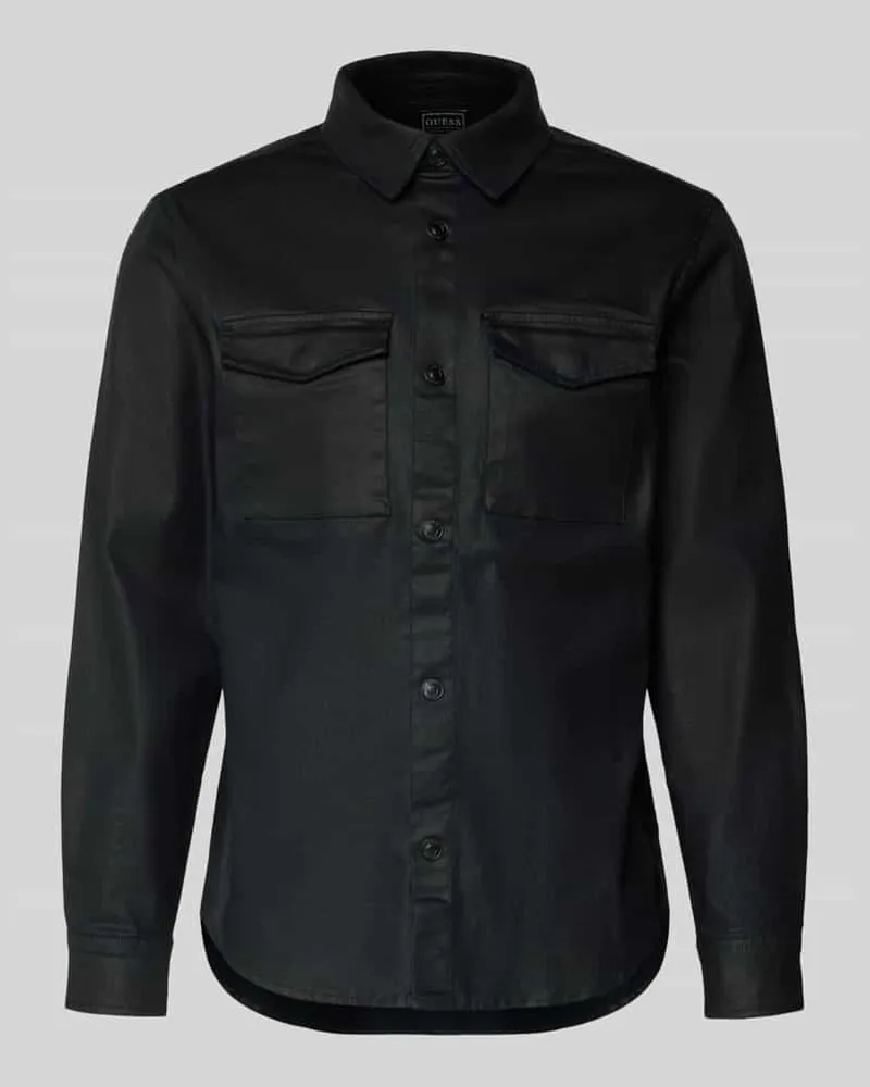 Guess Regular Fit Hemdjacke mit Brusttaschen Modell 'THEO Black