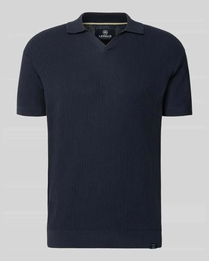 Lerros Slim Fit Strick-Poloshirt mit V-Ausschnitt Marine