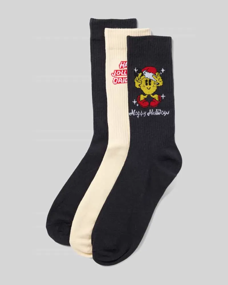 Jack & Jones Socken mit geripptem Abschluss Modell 'XMAS' im 3er-Pack Black