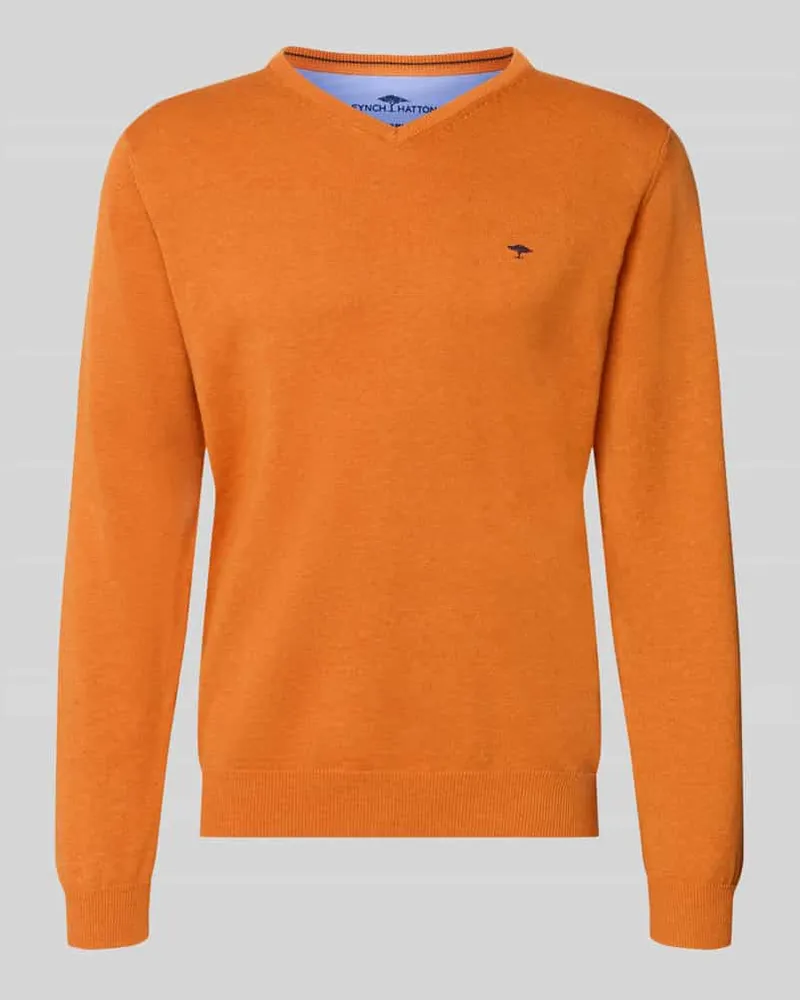 Fynch-Hatton Strickpullover mit Label-Strickerei Orange