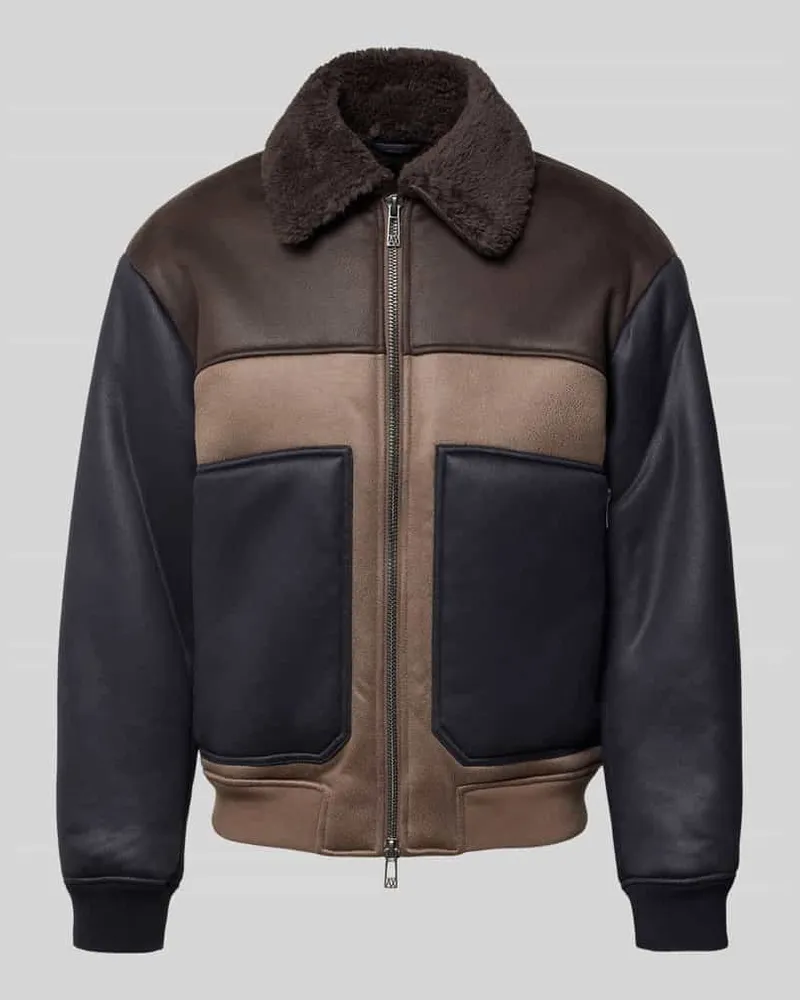 Armani Exchange Blouson in Leder-Optik mit Zweiwege-Reißverschluss Dunkelblau