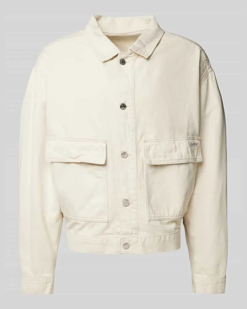Calvin Klein Trucker Jacket mit Pattentaschen Weiss