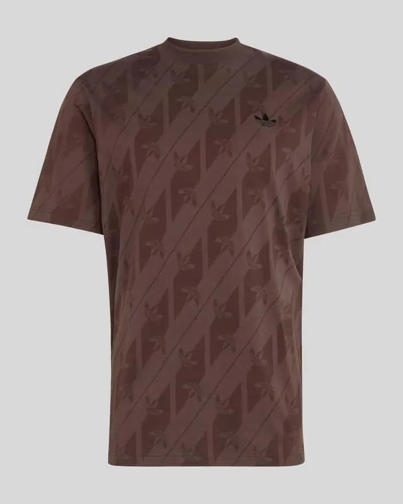 adidas Regular Fit T-Shirt aus reiner Baumwolle mit Allover-Logo-Muster Dunkelbraun