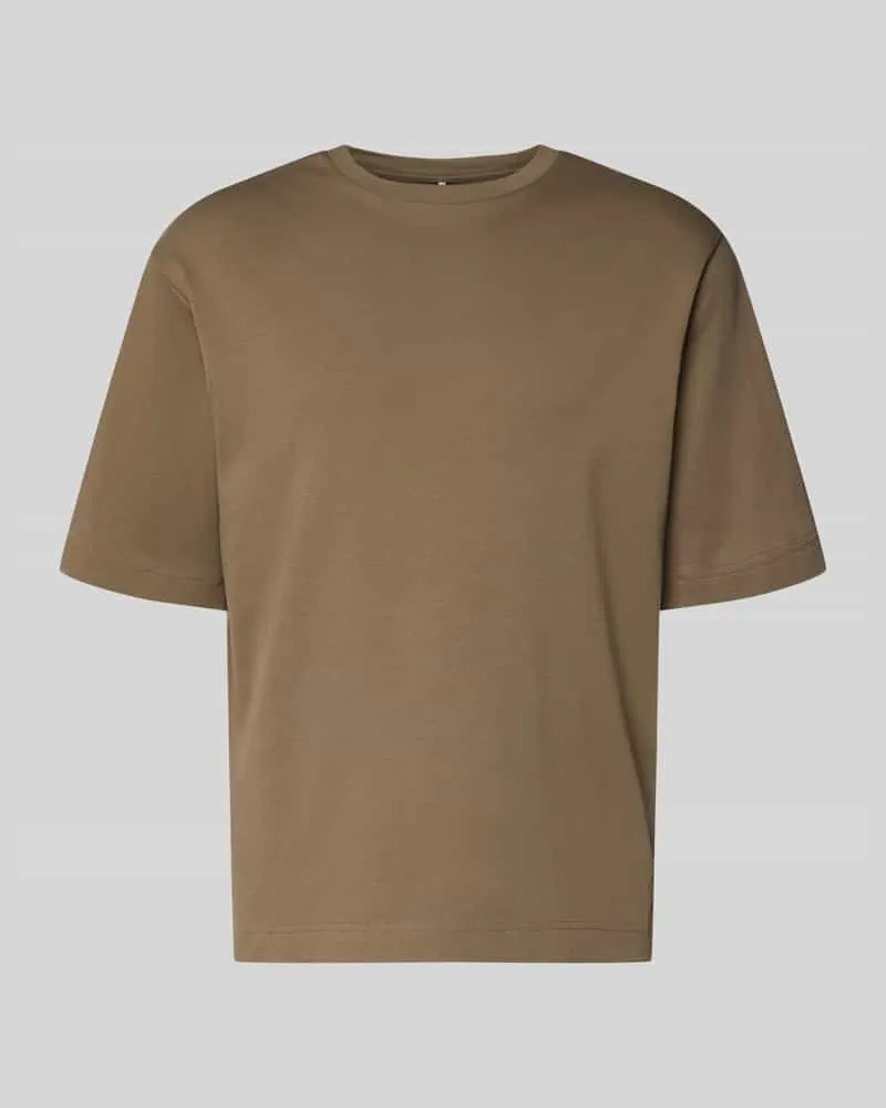 Profuomo T-Shirt mit Logo-Print und Rundhalsausschnitt Hellbraun