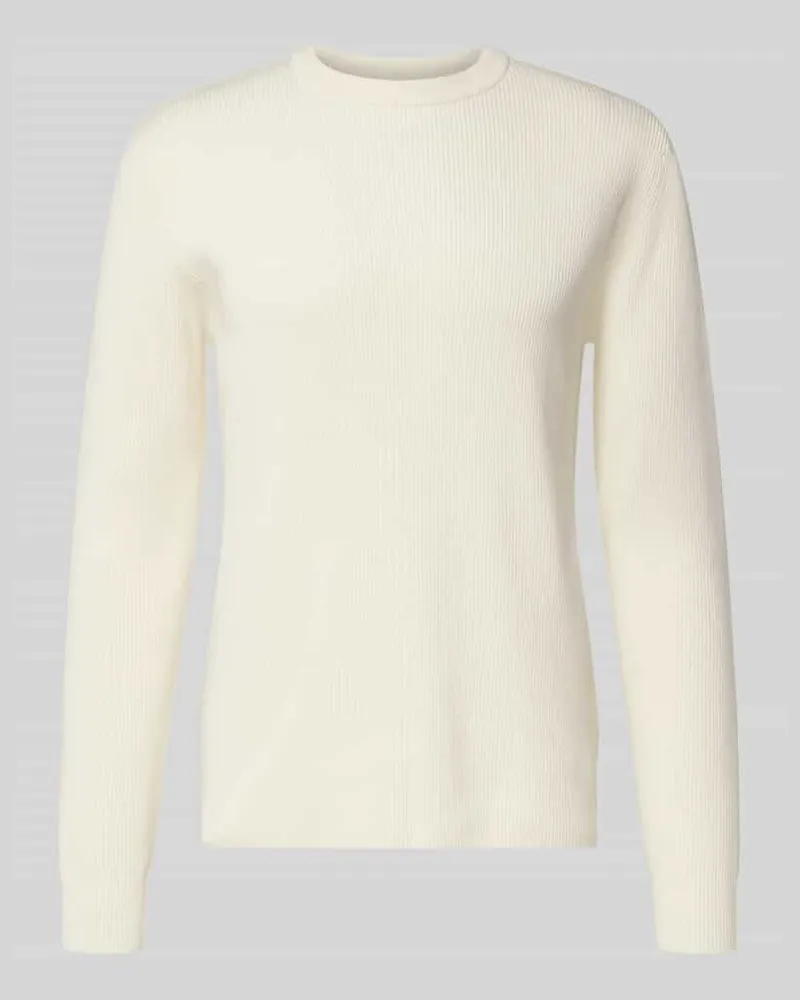 Lindbergh Relaxed Fit Strickpullover mit Rundhalsausschnitt Weiss