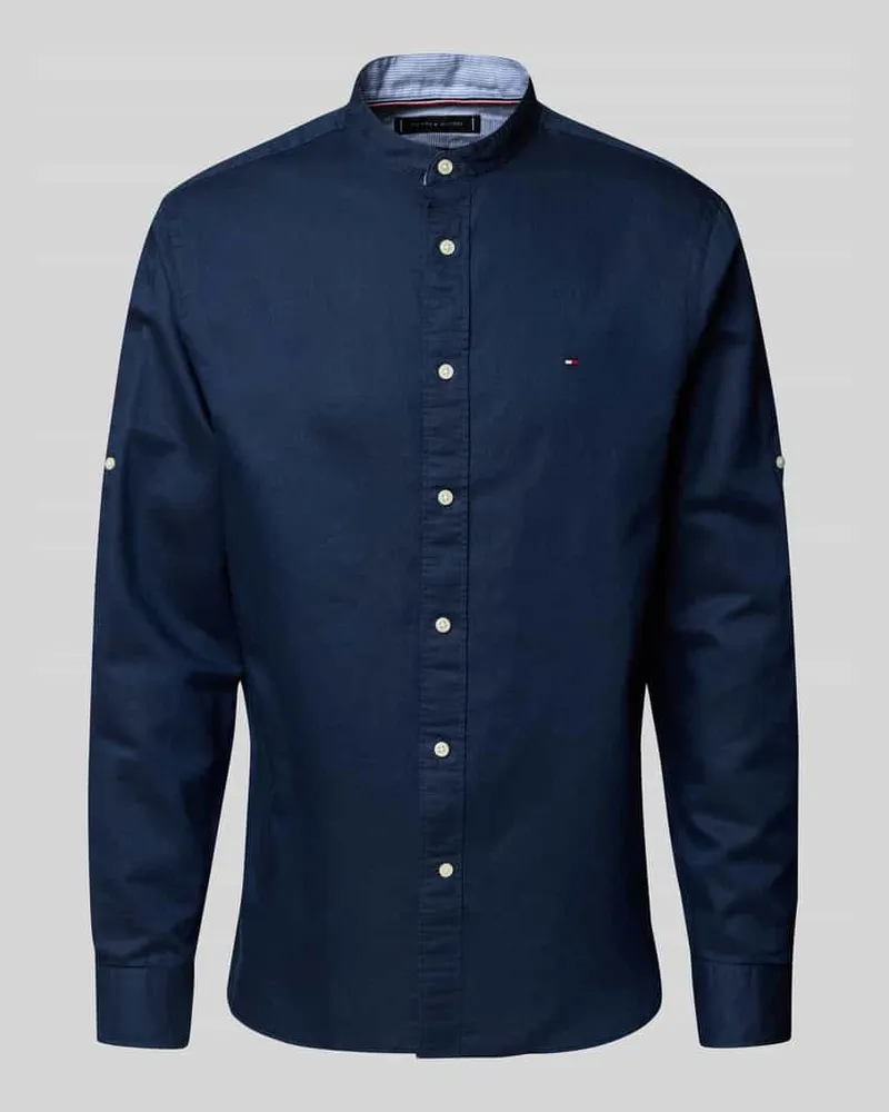 Tommy Hilfiger Regular Fit Freizeithemd aus Baumwoll-Leinen-Mix Marine