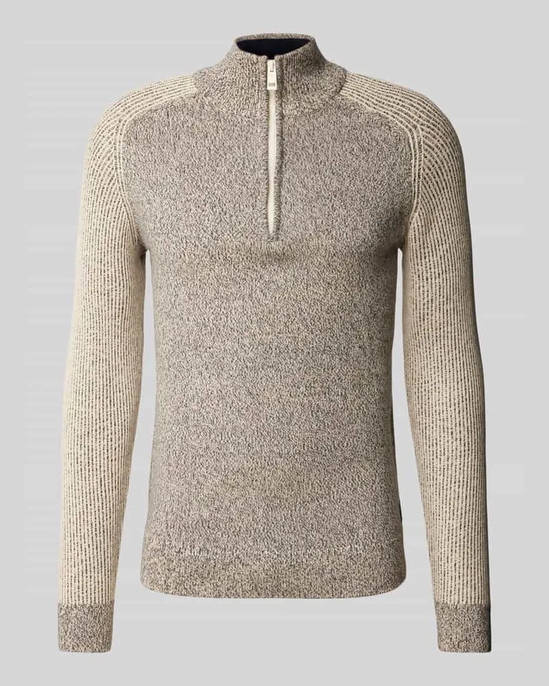 Tom Tailor Regular Fit Troyer aus reiner Baumwolle mit Rippstrick-Ärmeln 