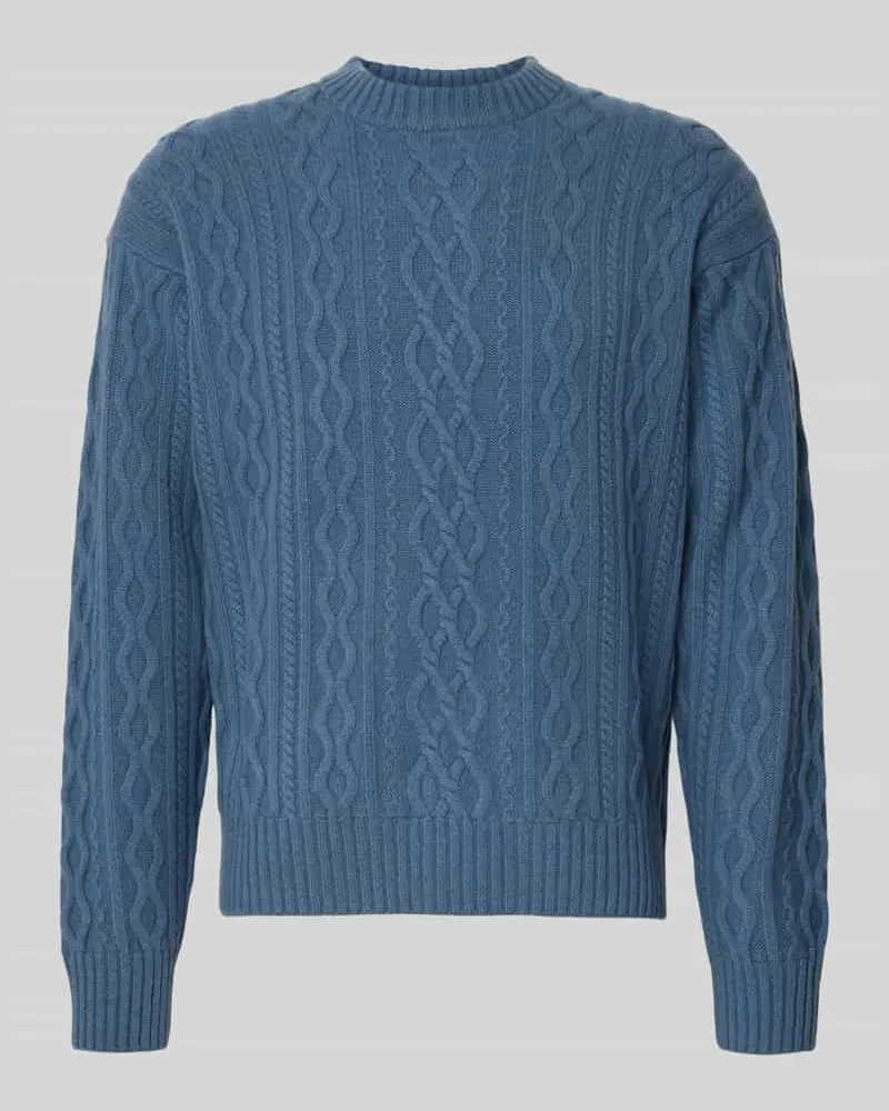 HUGO BOSS Regular Fit Strickpullover aus reiner Schurwolle Modell 'KABLETO Rauchblau