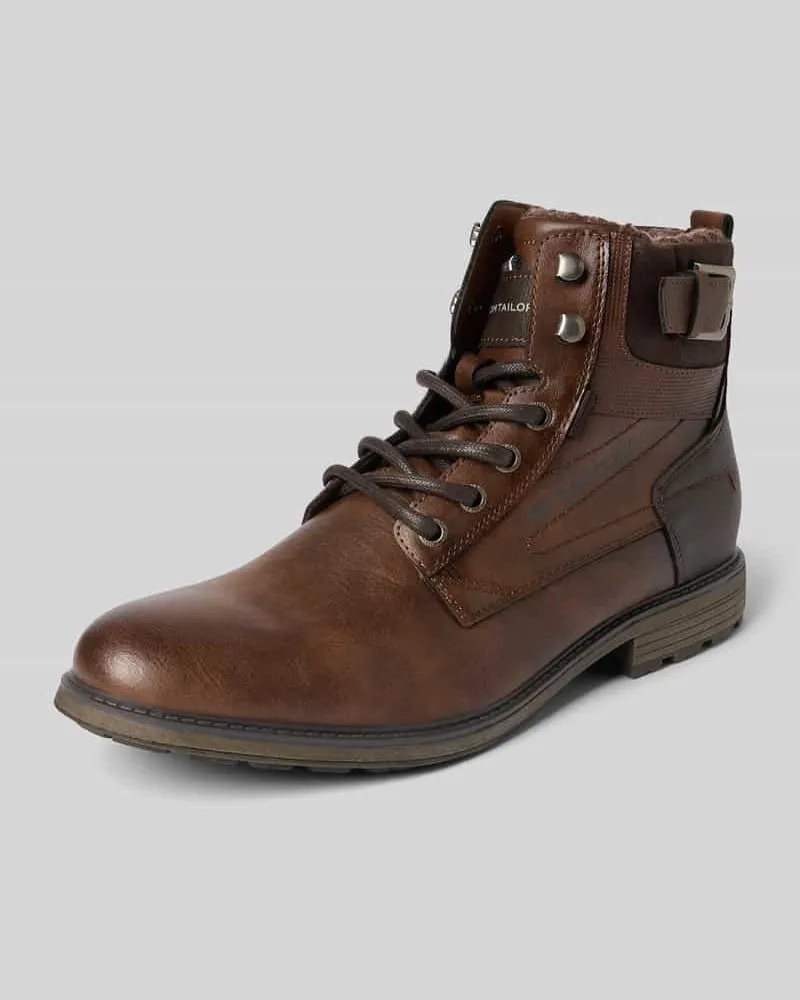 Tom Tailor Schnürstiefel in Lederoptik Modell 'MATHEO Cognac