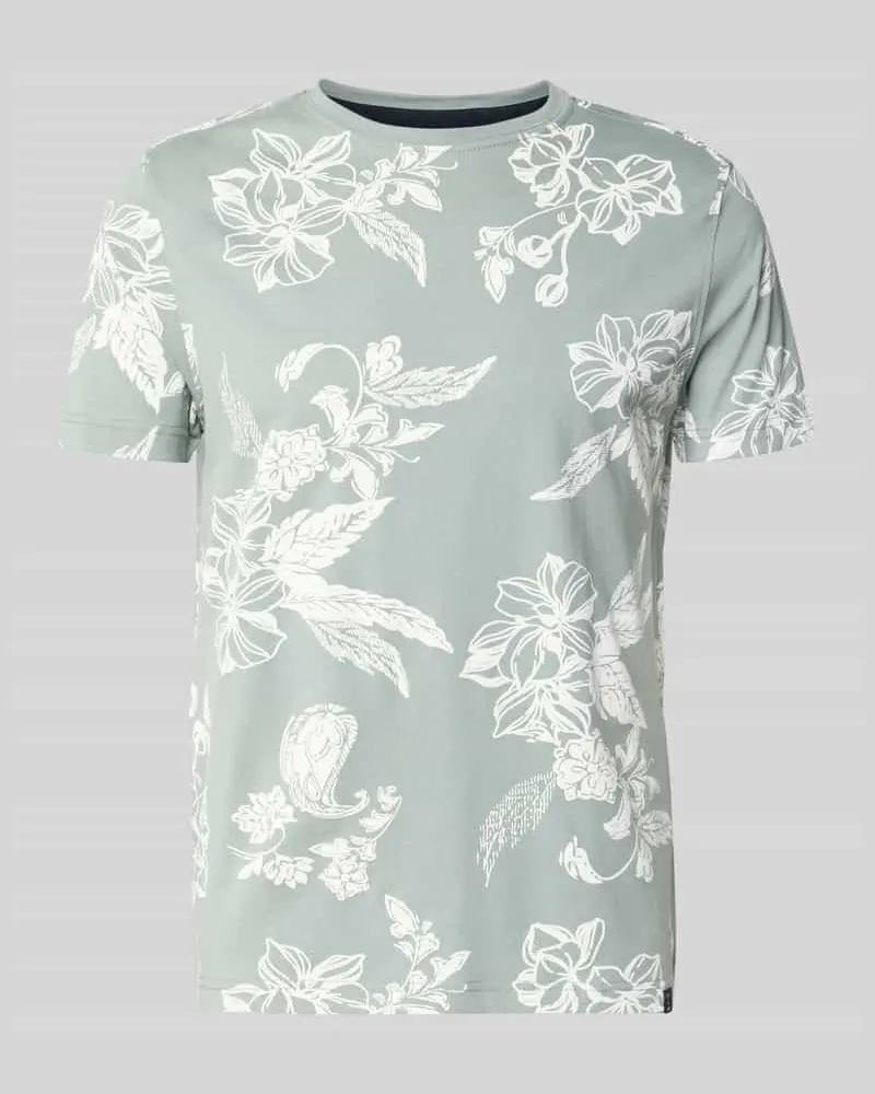 Lerros T-Shirt mit Rundhalsausschnitt und Label-Detail Graphit