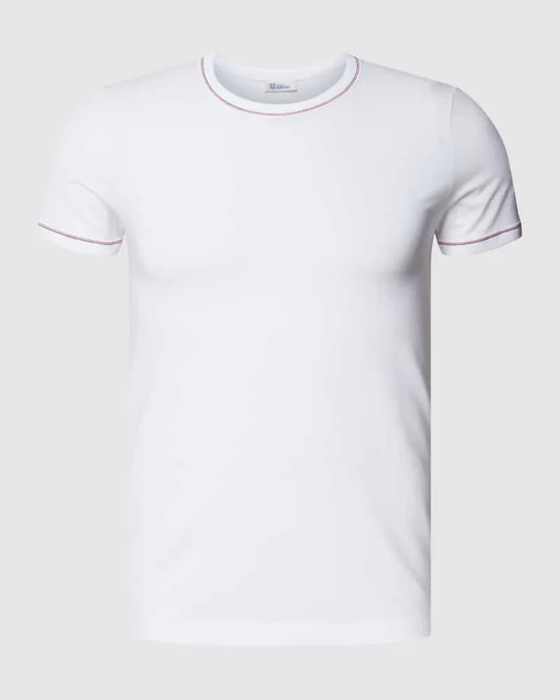 Schiesser T-Shirt mit geripptem Rundhalsausschnitt Modell 'Loren Weiss