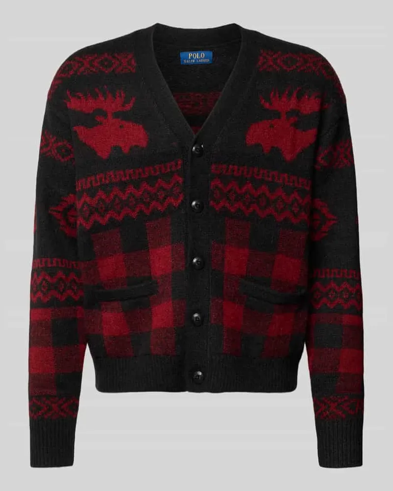 Ralph Lauren Strickjacke mit V-Ausschnitt und Knopfleiste Rot