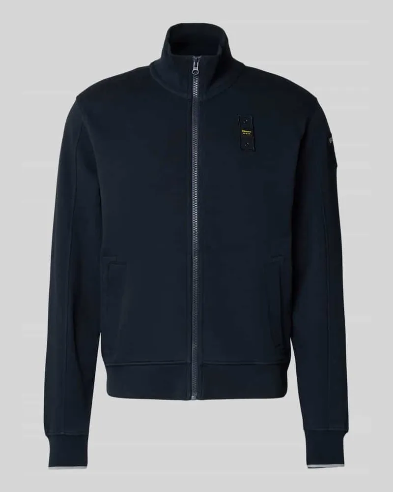 Blauer Sweatjacke mit Stehkragen und Label-Stitching Modell 'CITY Marine