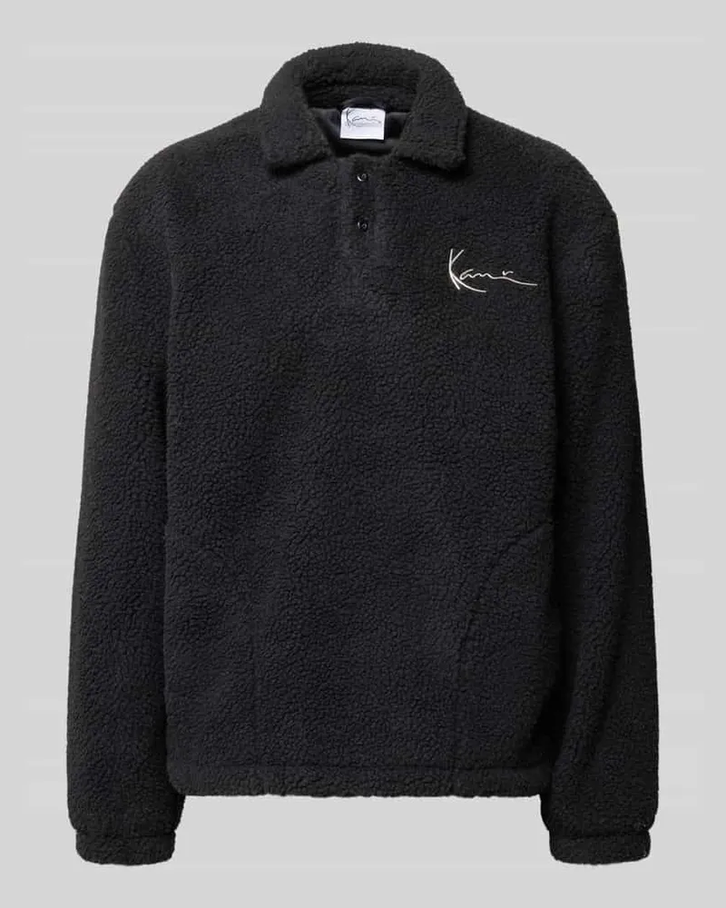 Karl Kani Fleecepullover mit Umlegekragen und Knopfleiste Black
