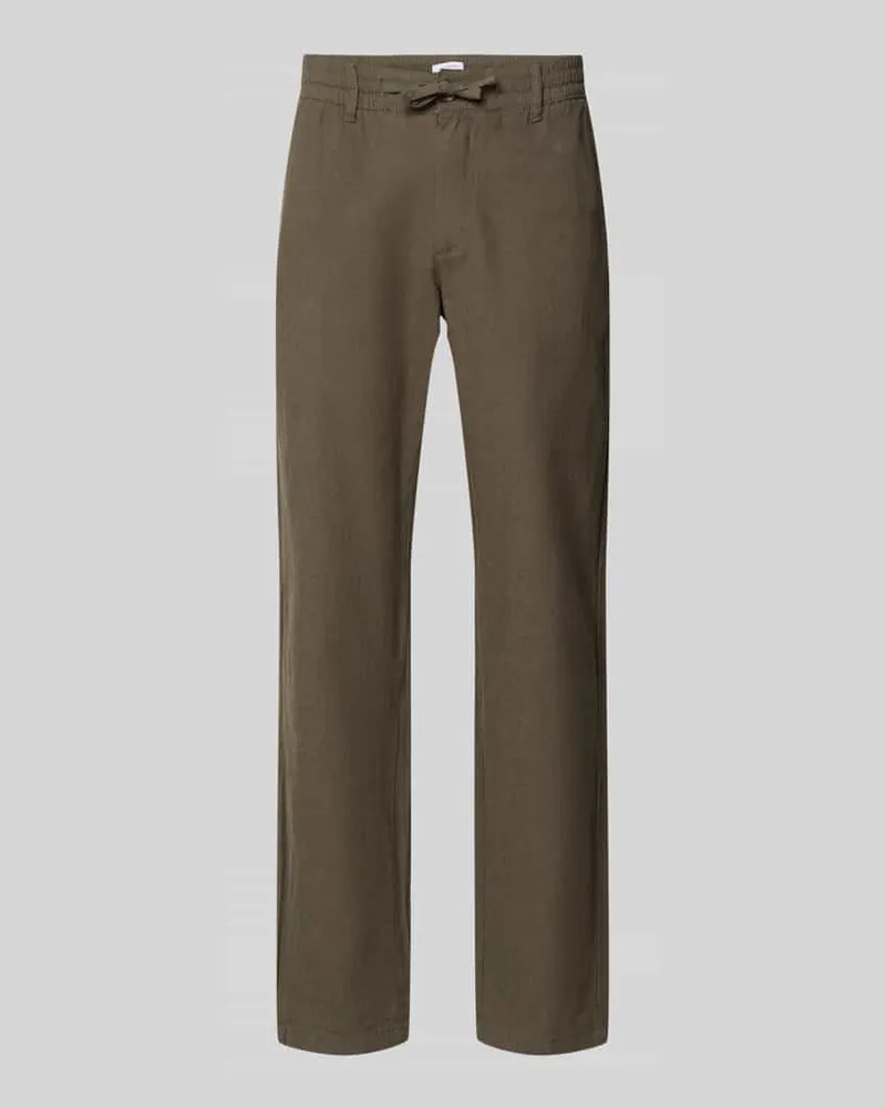 Lindbergh Hose aus Leinen-Baumwoll-Mix mit elastischem Bund Khaki